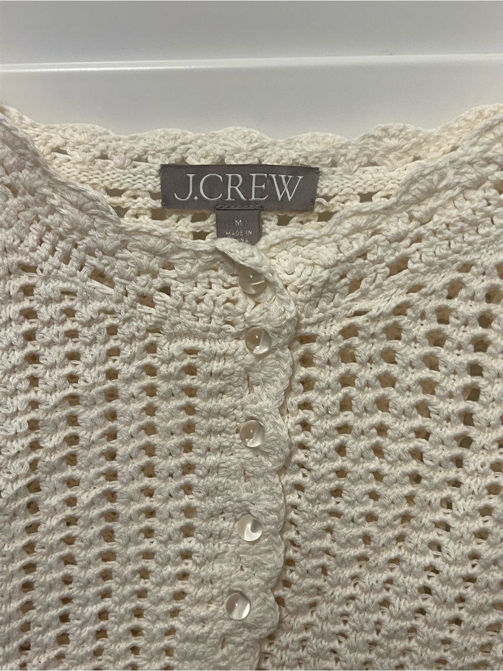 J.Crew Ivory Crochet Button Front Sweater Tank Top Cotton M - Picture 4 of 7